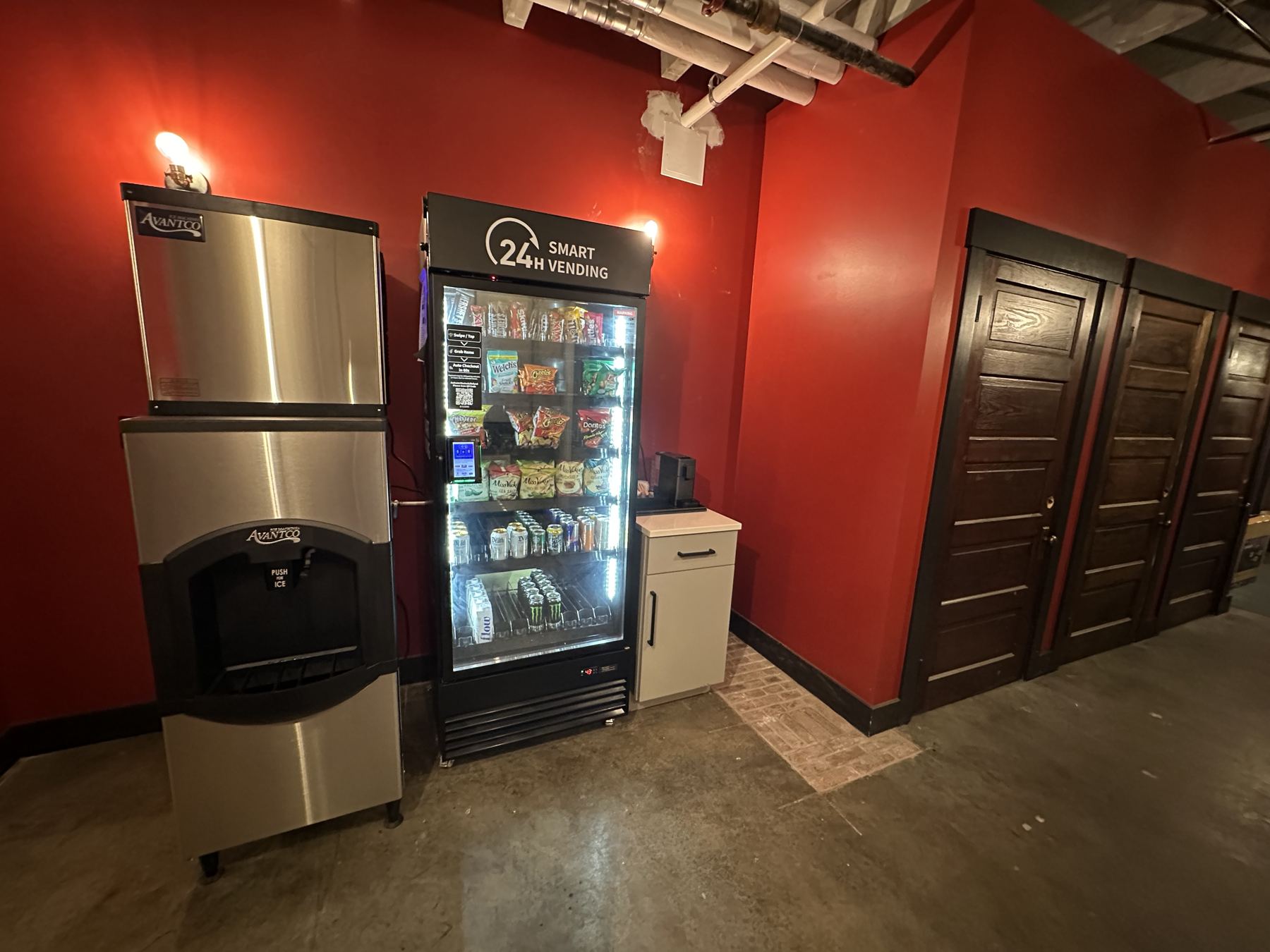 The Provisions Hall with ice machine and stocked market fridge