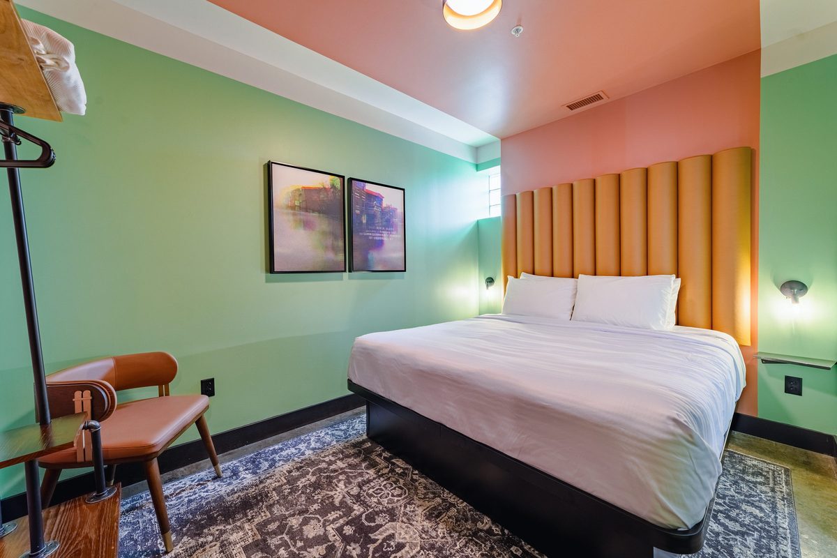 King bedroom with painted ceiling stripe